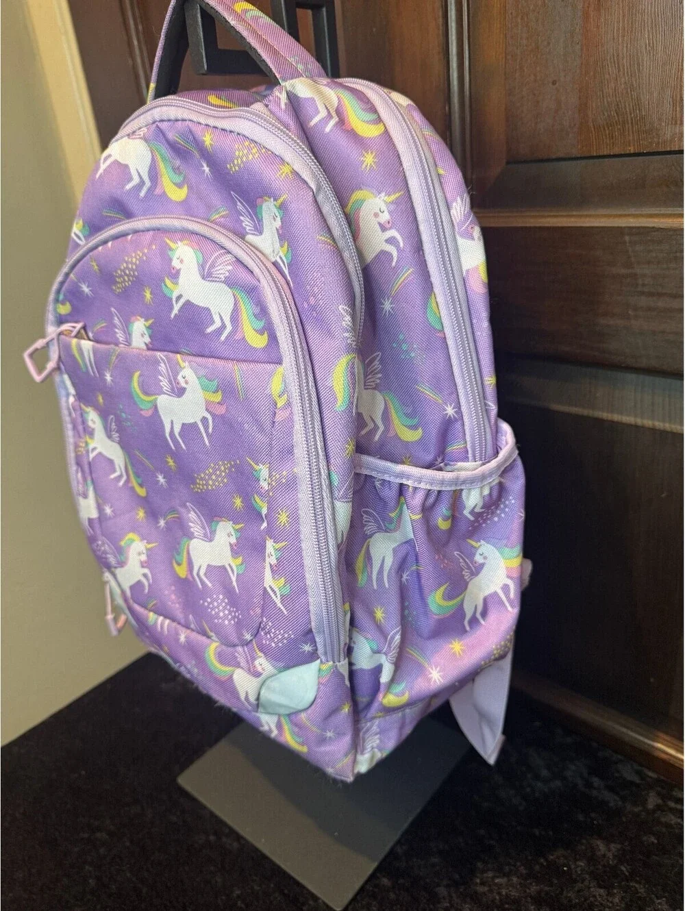 Purple Kids Backpack with Unicorn Print